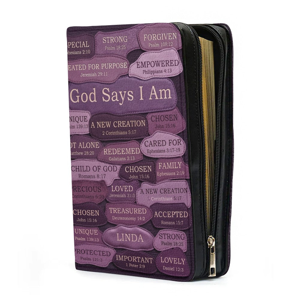 God Says I Am Personalized Leather Bible Cover