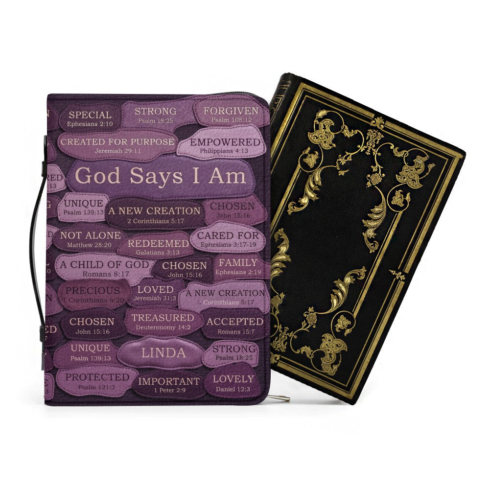 God Says I Am Personalized Leather Bible Cover