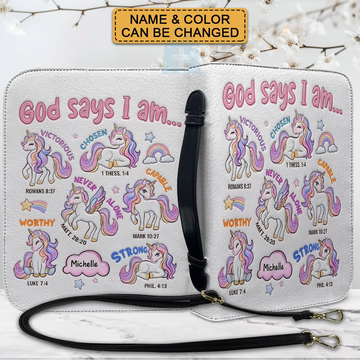 Personalized Unicorn "God Says I Am" Leather Bible Cover