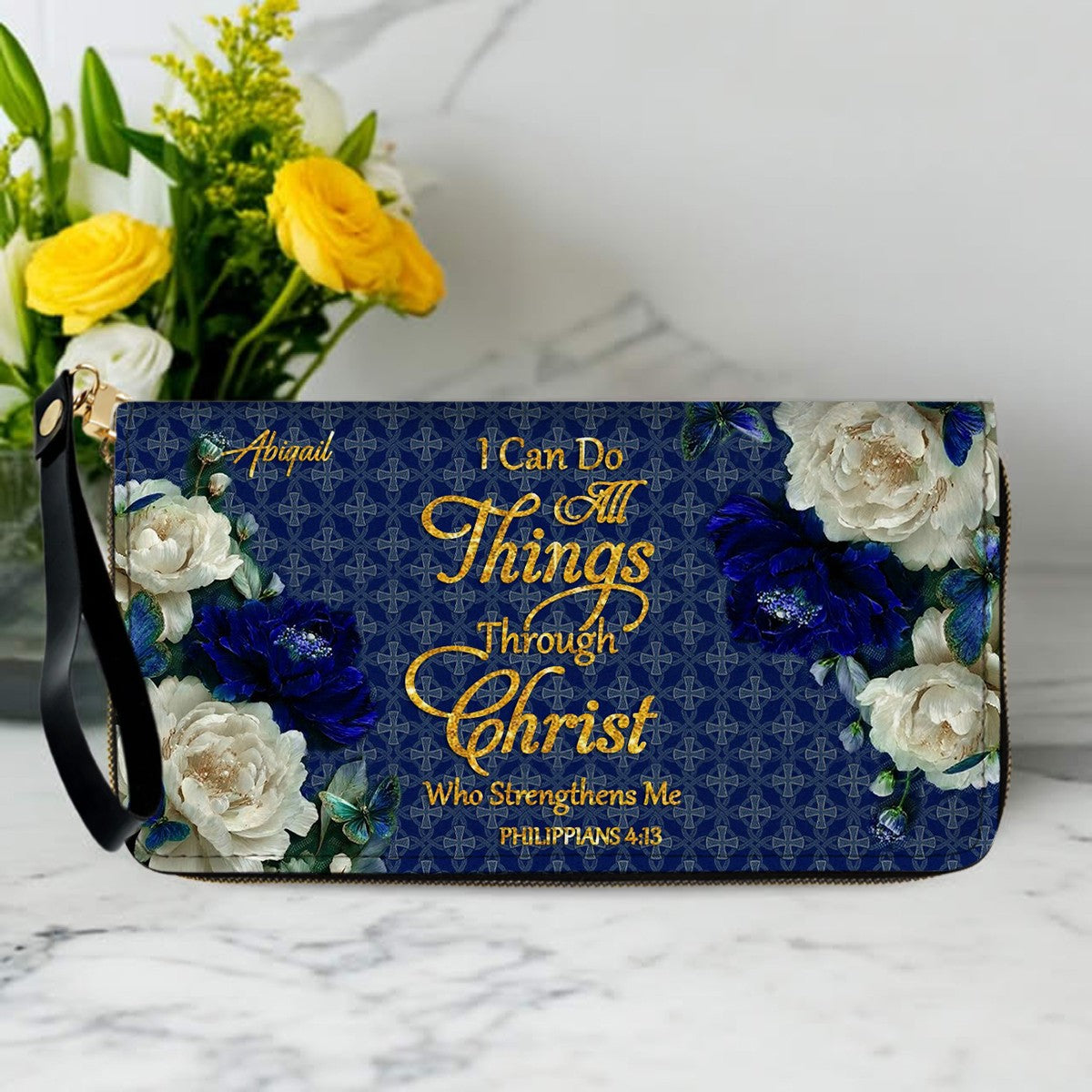 Personalized Christian Floral Leather Handbag Set