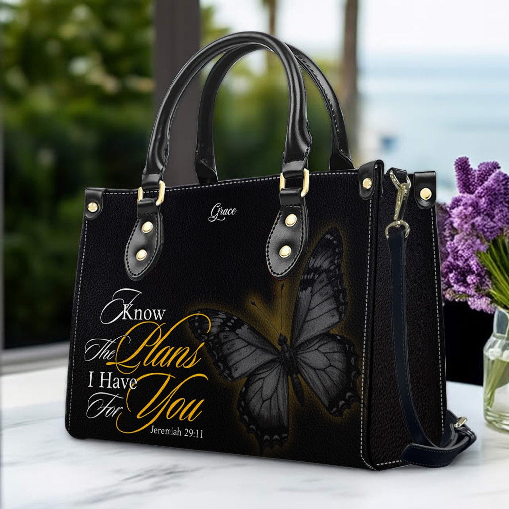 Personalized Bible Verse Butterfly Leather Tote