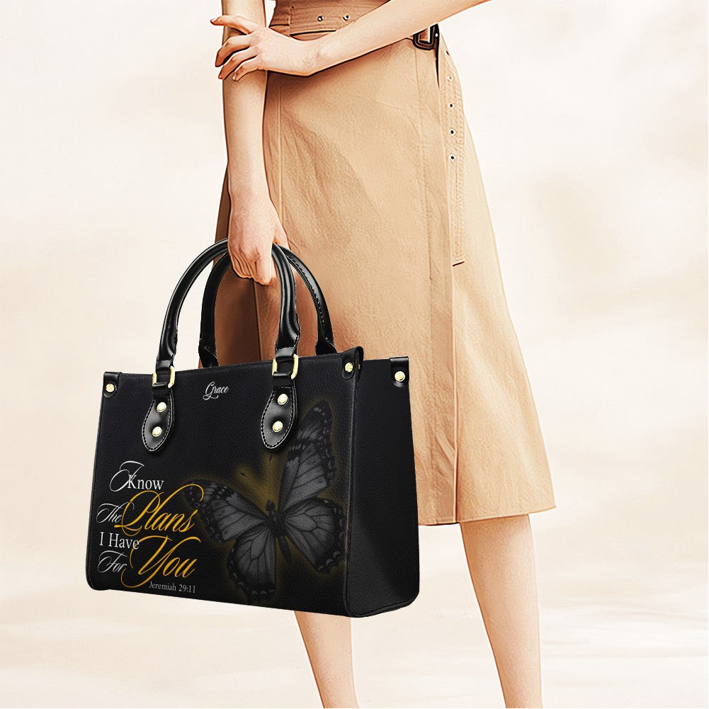 Personalized Bible Verse Butterfly Leather Tote