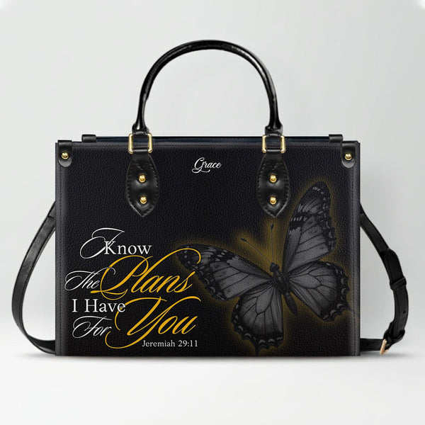 Personalized Bible Verse Butterfly Leather Tote