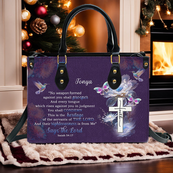 Isaiah 54:17 Personalized Purple Leather Handbag