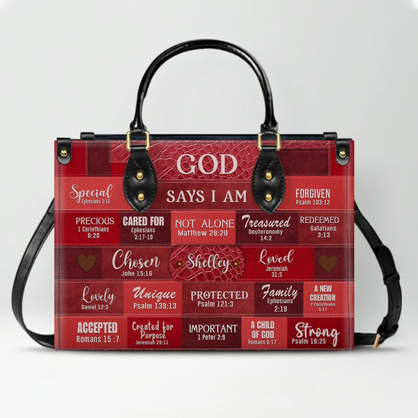 Personalized God Says I Am Leather Handbag