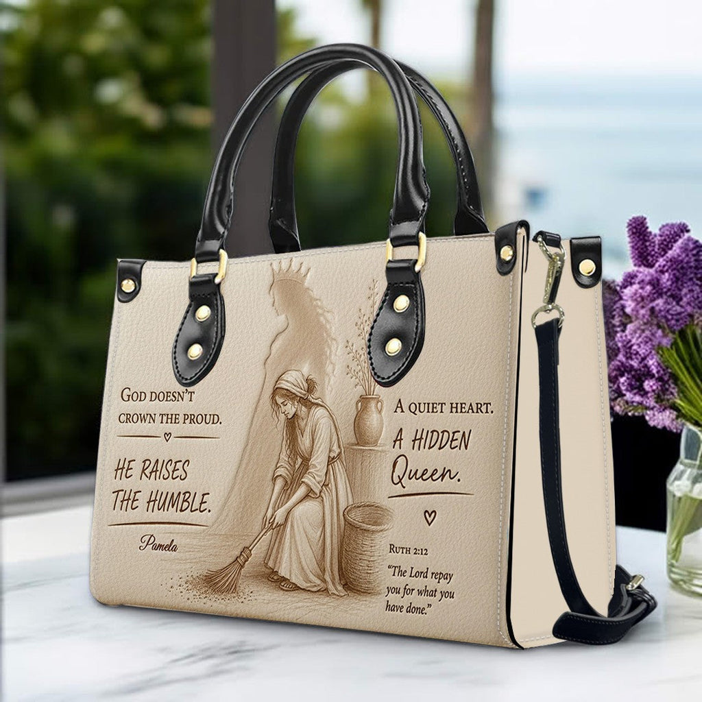Custom "He Raises The Humble" Leather Handbag
