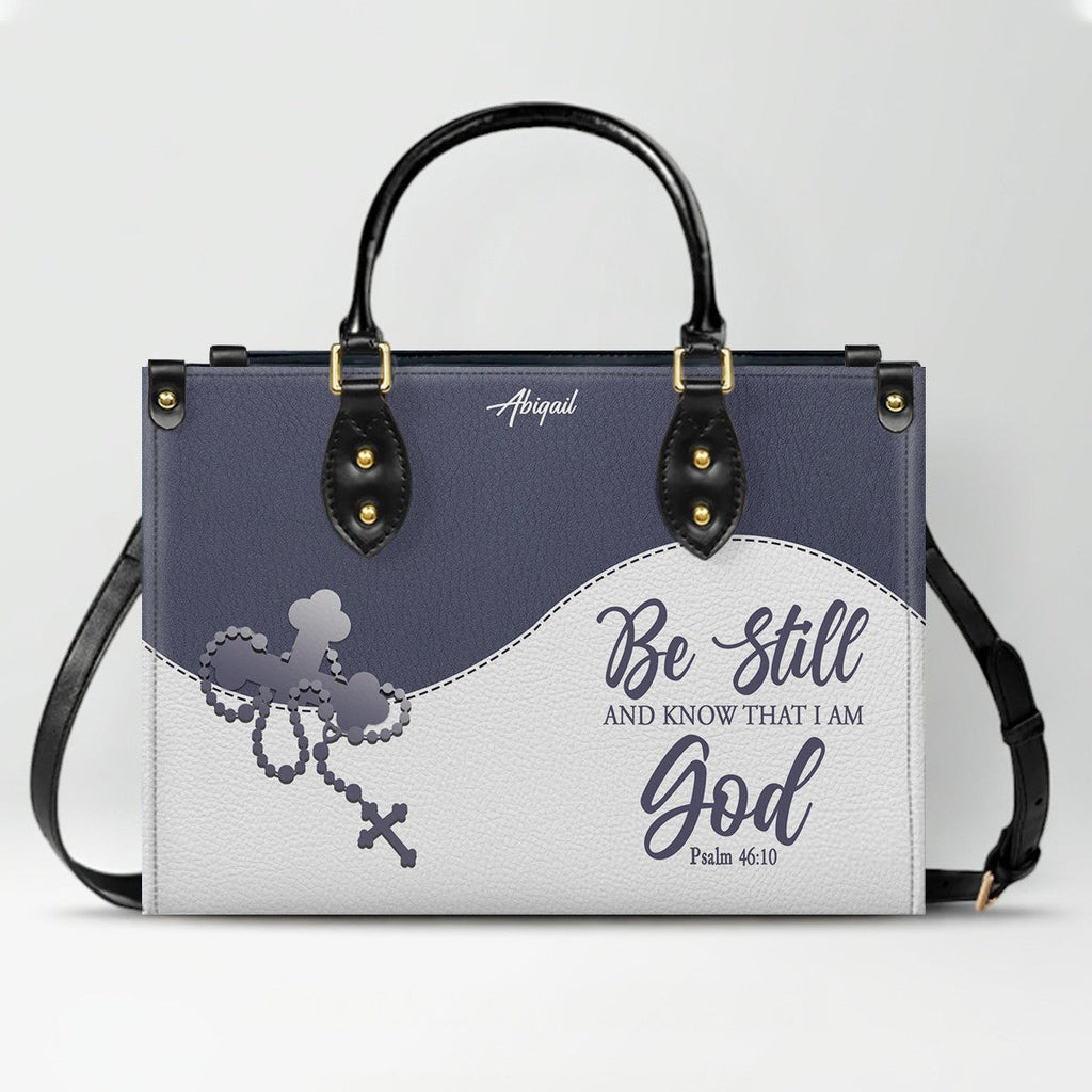 Custom "Be Still" Christian Leather Tote Bag