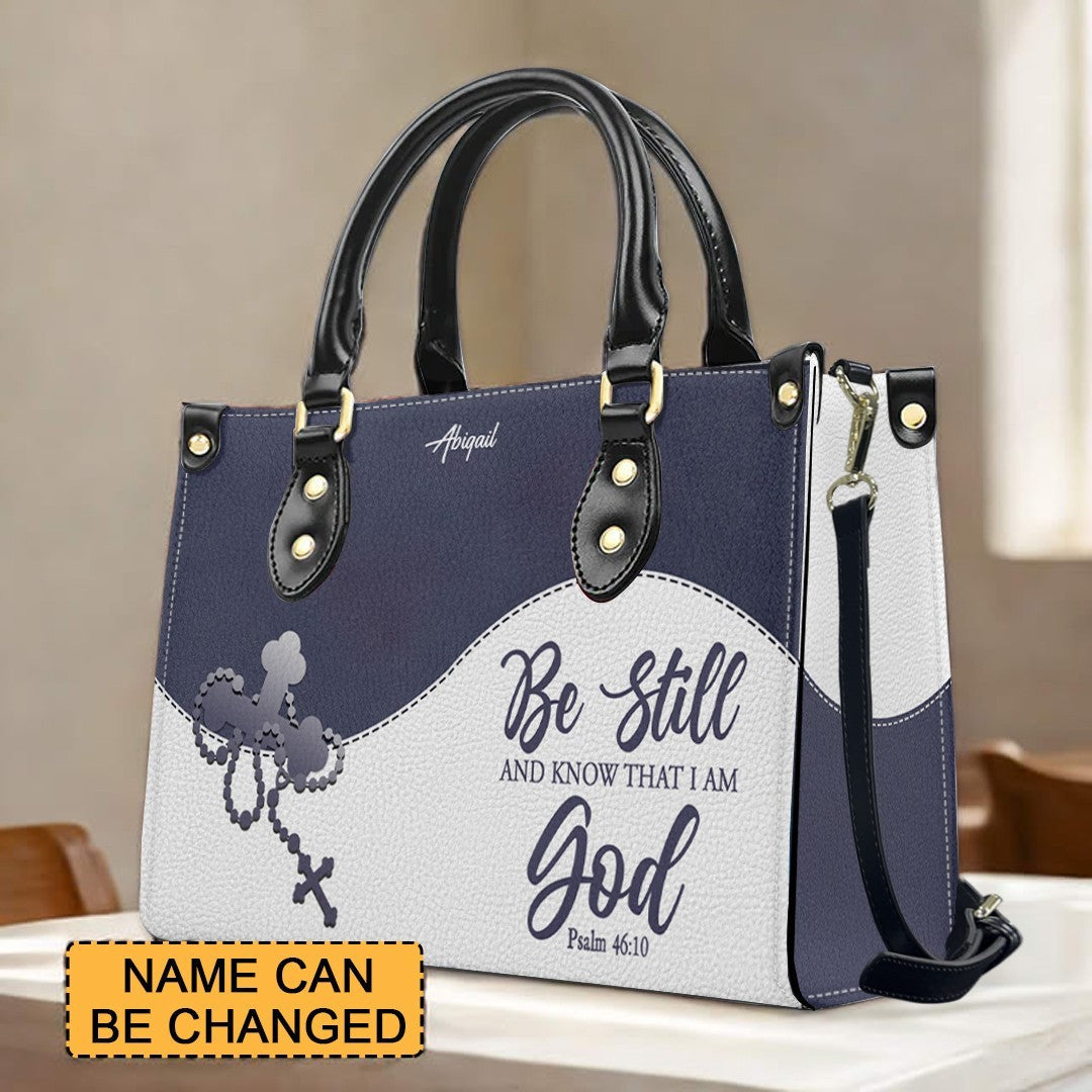 Custom "Be Still" Christian Leather Tote Bag