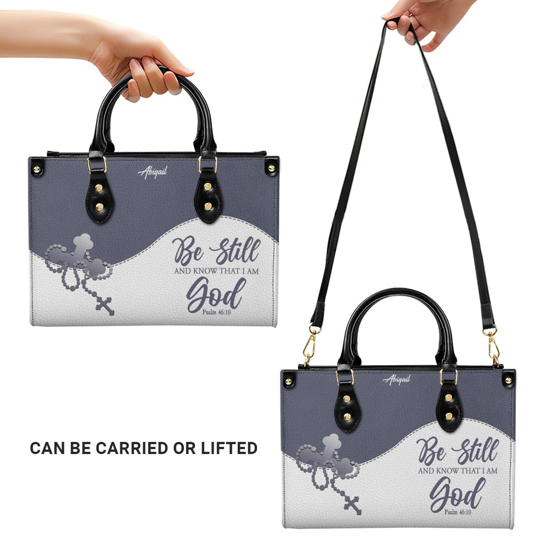 Custom "Be Still" Christian Leather Tote Bag