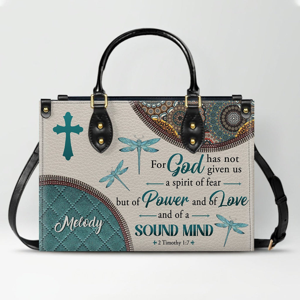 2 Timothy 1:7 Dragonfly Leather Tote Bag
