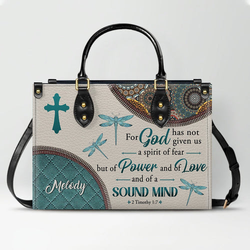 2 Timothy 1:7 Dragonfly Leather Tote Bag