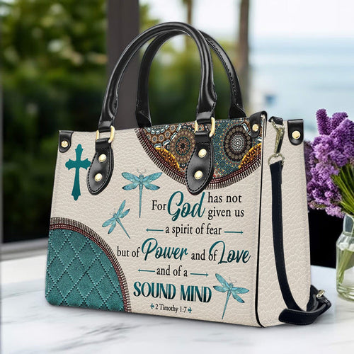 2 Timothy 1:7 Dragonfly Leather Tote Bag