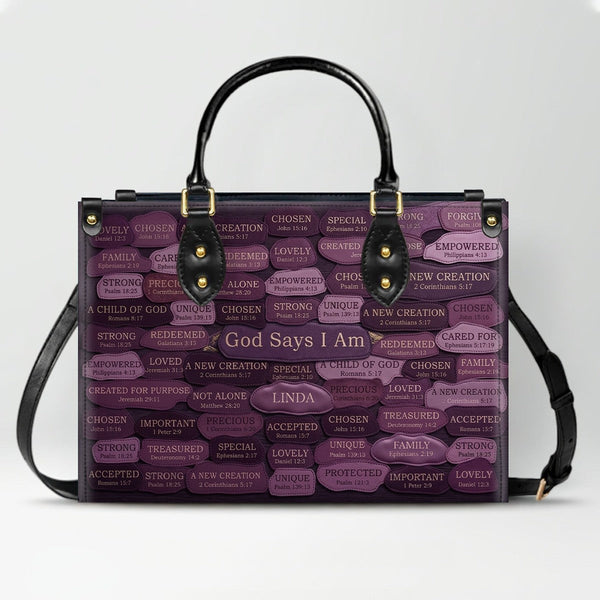 God Says I Am Personalized Leather Handbag