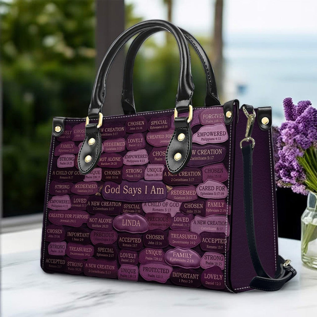 God Says I Am Personalized Leather Handbag