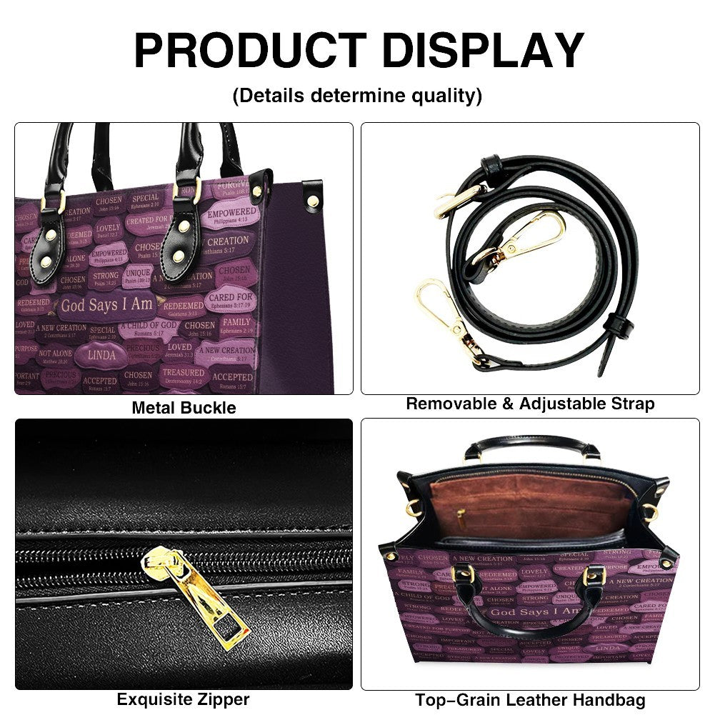 God Says I Am Personalized Leather Handbag