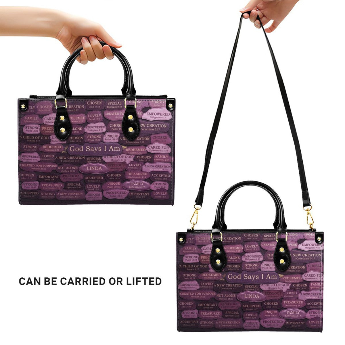 God Says I Am Personalized Leather Handbag