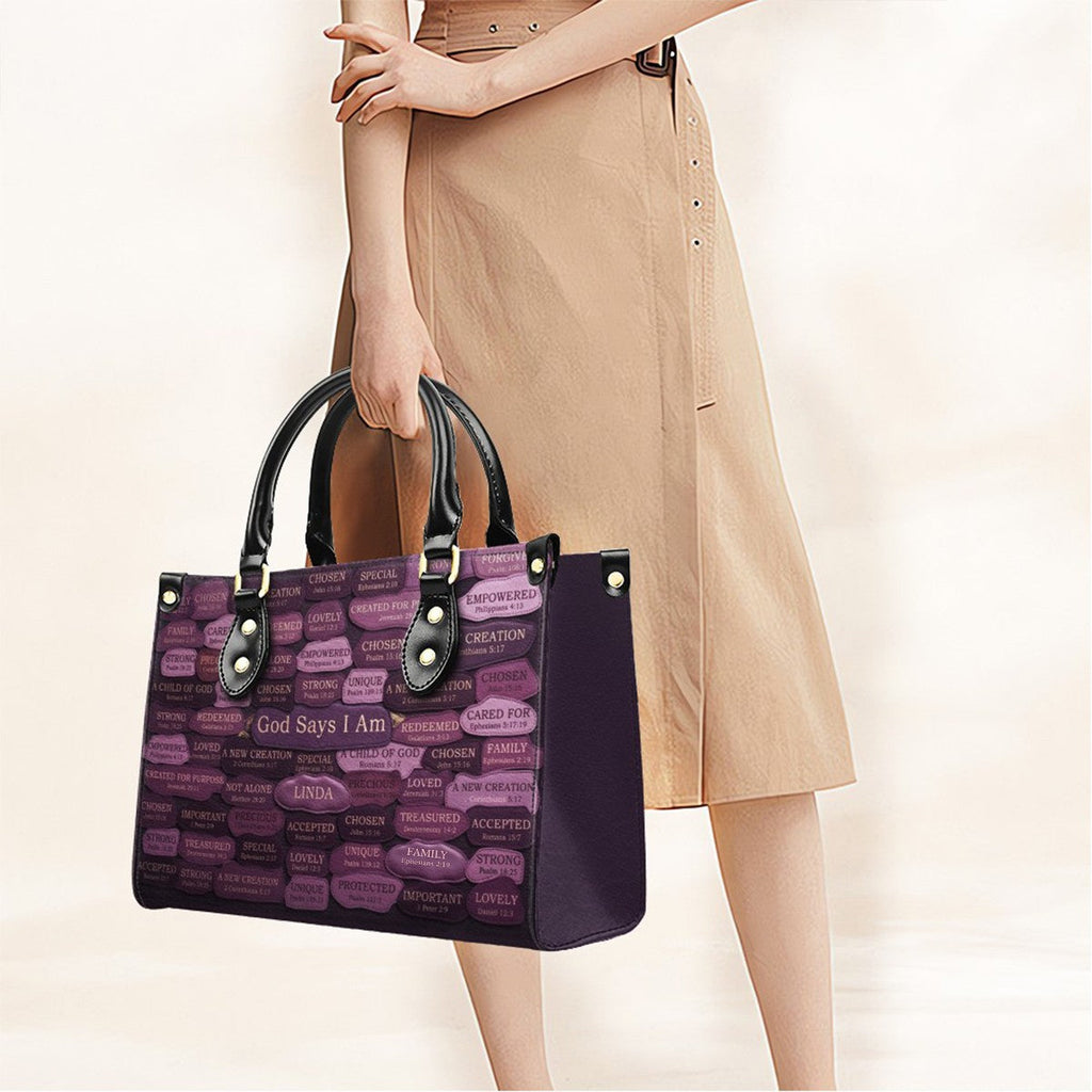 God Says I Am Personalized Leather Handbag