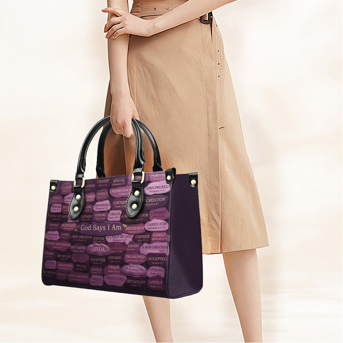 God Says I Am Personalized Leather Handbag