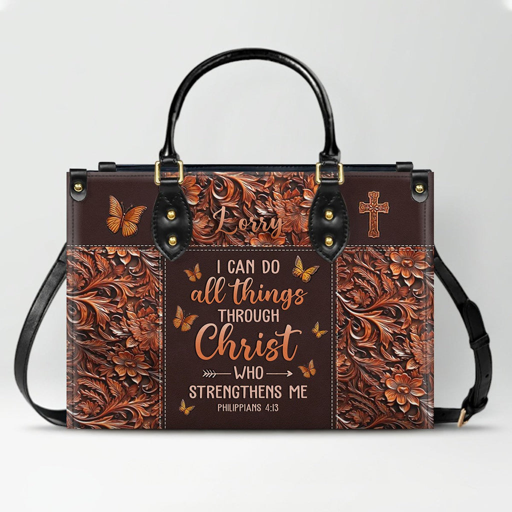Philippians 4:13 Personalized Leather Handbag