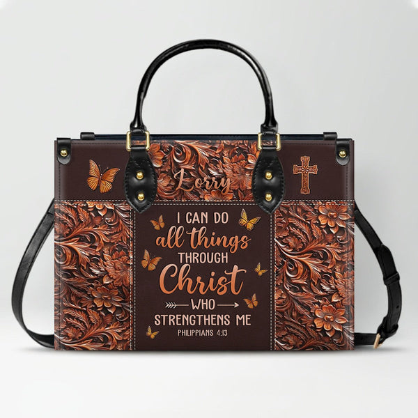 Philippians 4:13 Personalized Leather Handbag