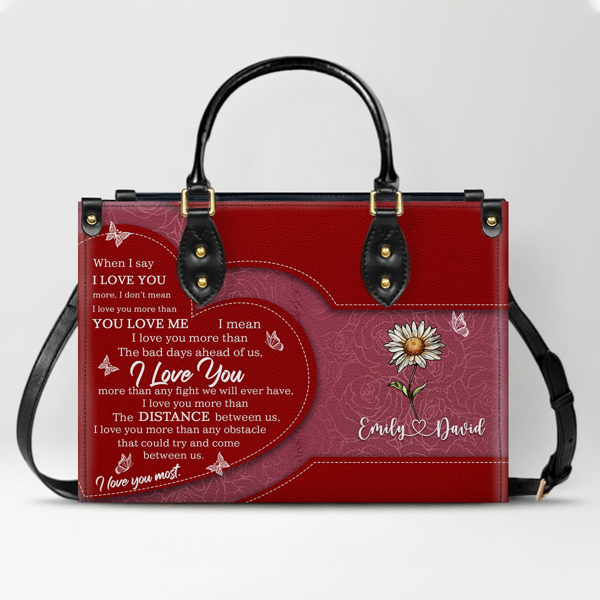 Personalized Birth Flower Leather Handbag