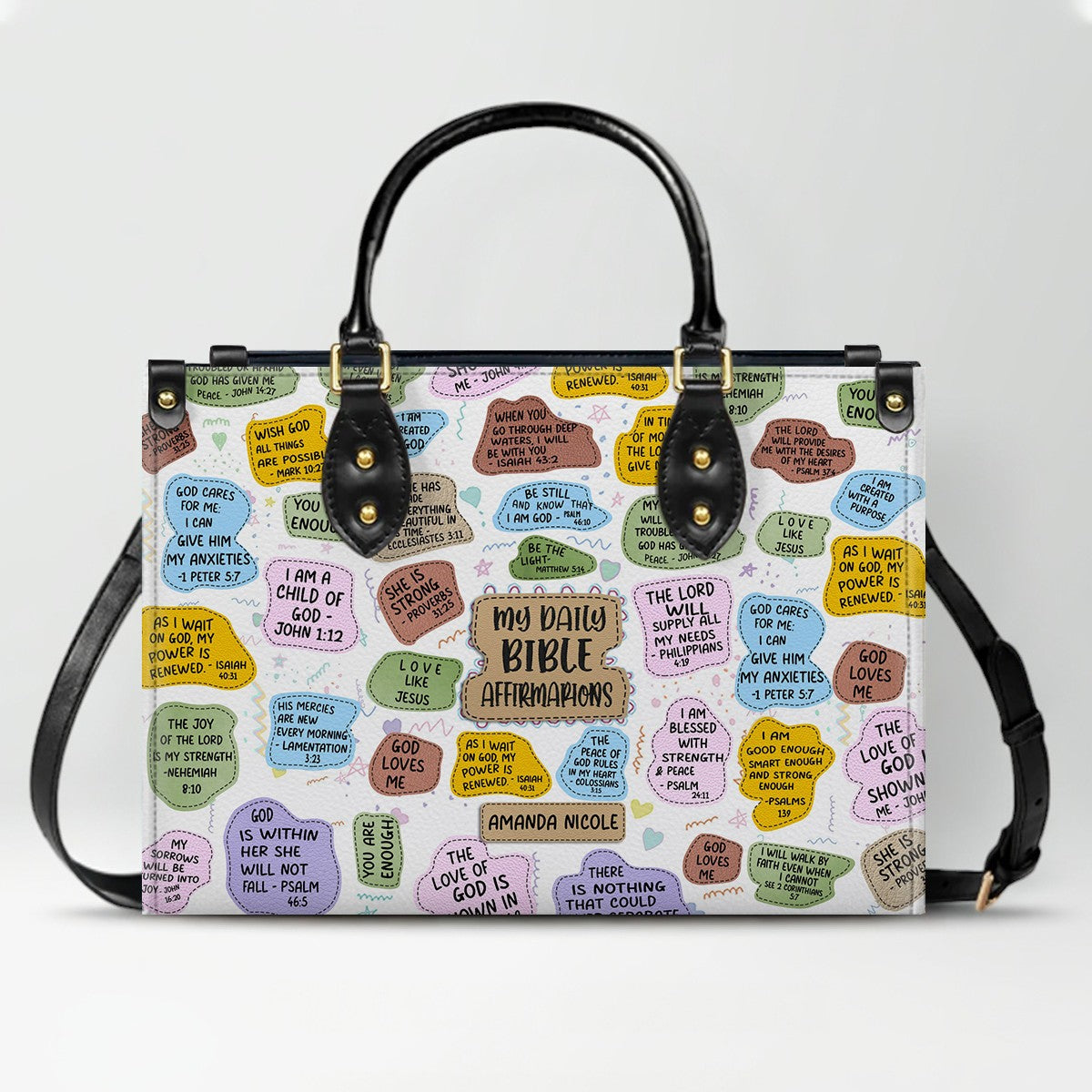 Personalized Bible Affirmation Leather Tote Bag