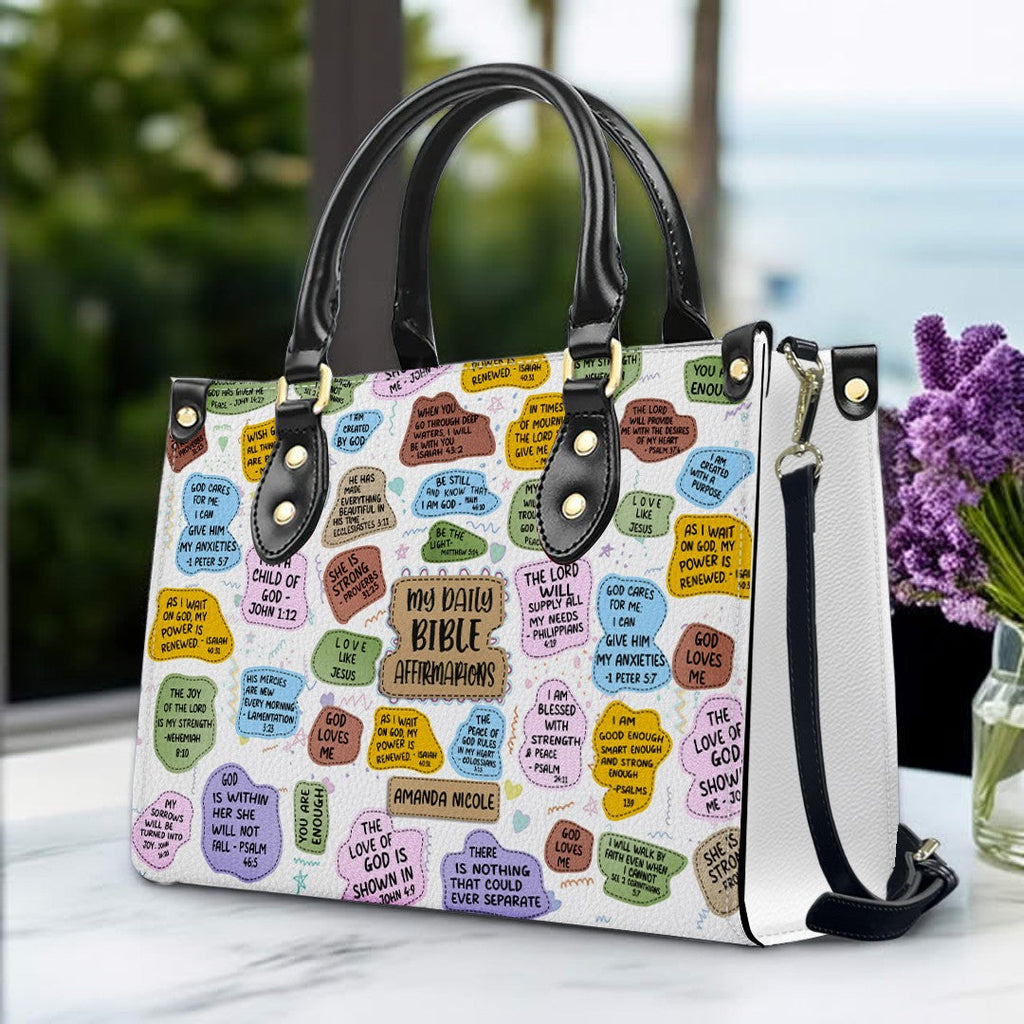 Personalized Bible Affirmation Leather Tote Bag