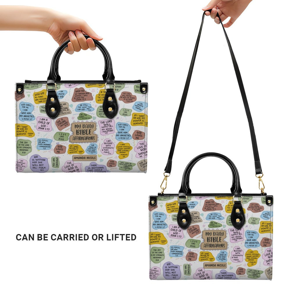 Personalized Bible Affirmation Leather Tote Bag