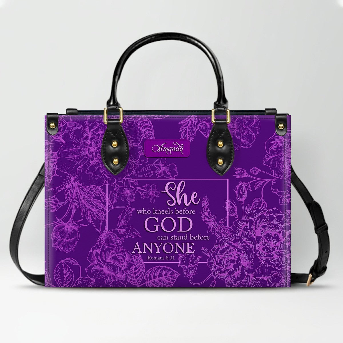 Personalized Floral Christian Leather Handbag