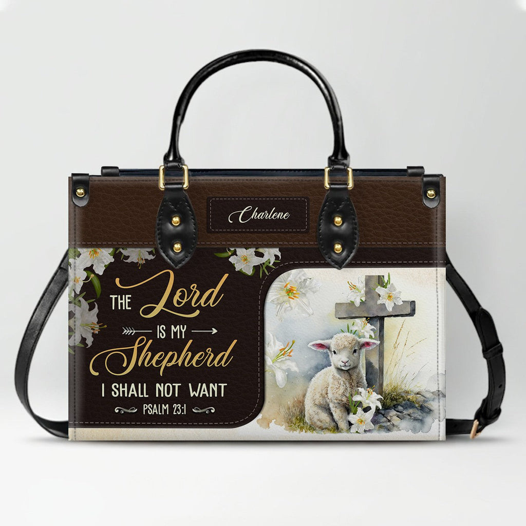 Psalm 23 The Lord Is My Shepherd Leather Tote Bag