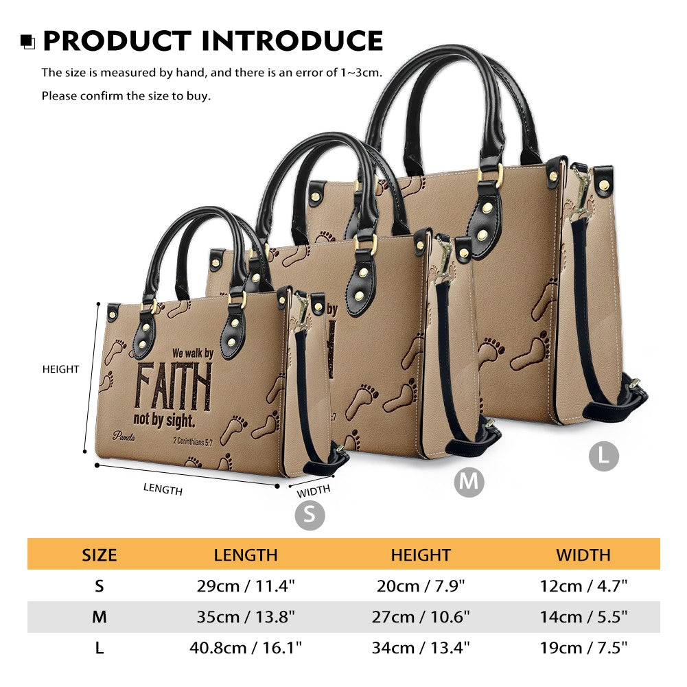 Personalized We Walk By Faith Leather Tote