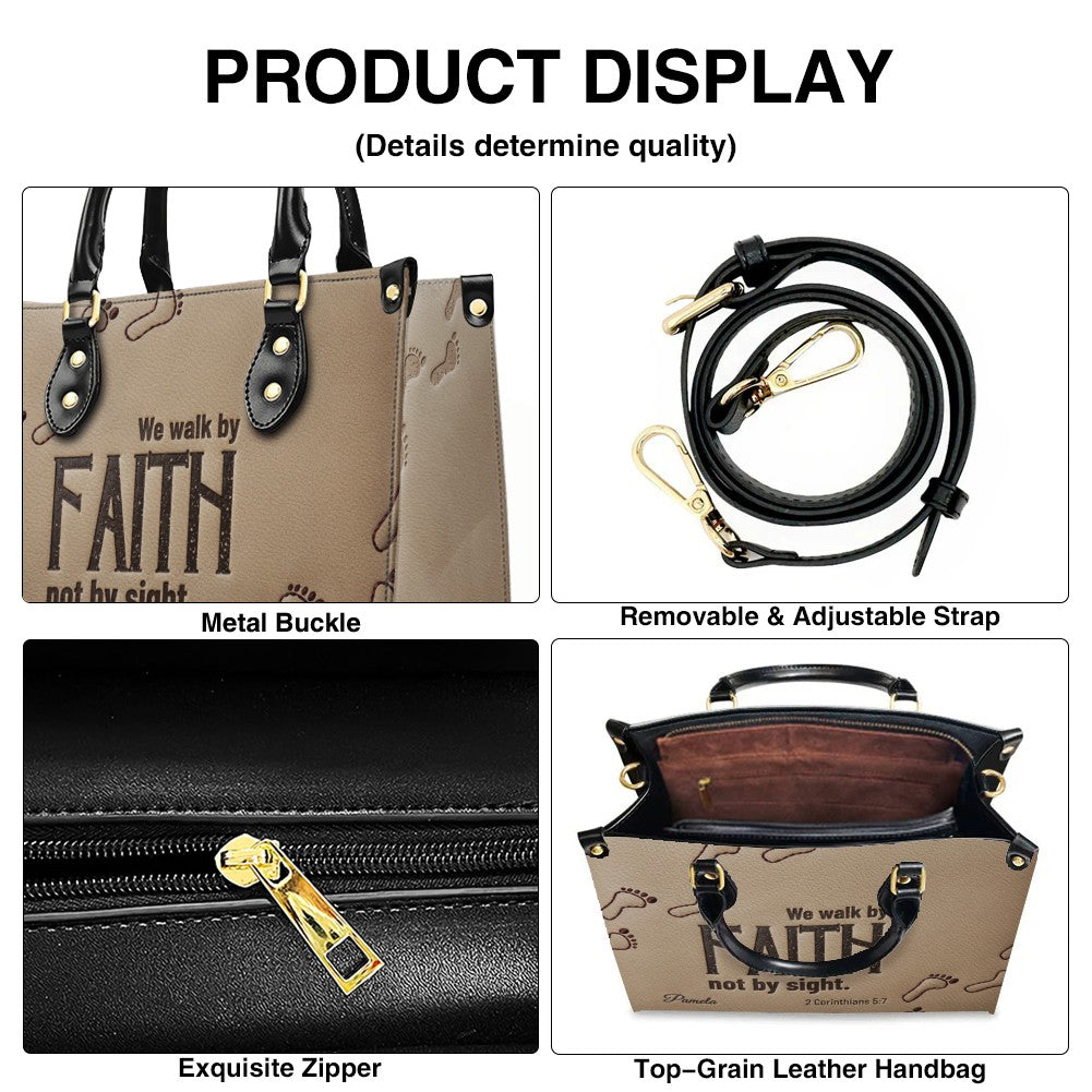 Personalized We Walk By Faith Leather Tote