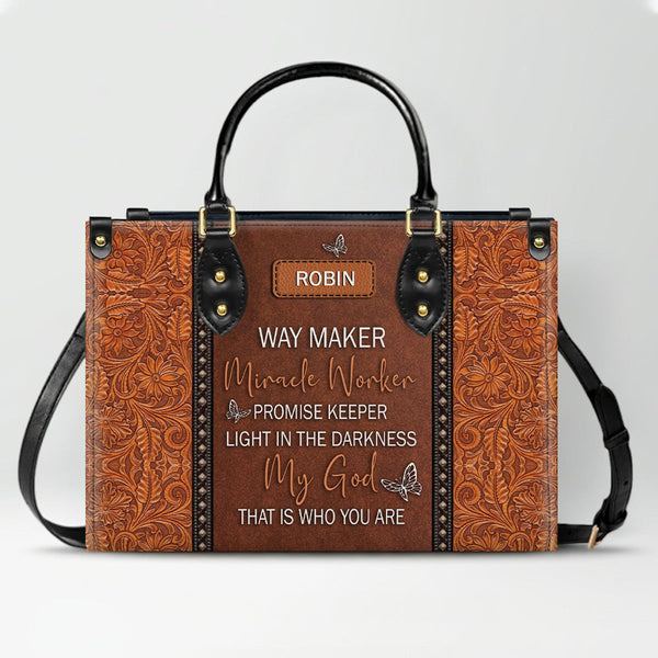 Way Maker Miracle Worker Custom Leather Tote Bag