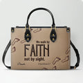 Personalized We Walk By Faith Leather Tote