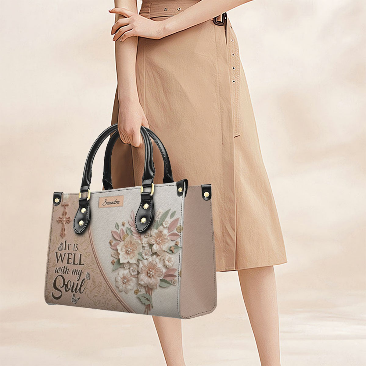 Personalized Beige Cross Handbag & Wallet Set