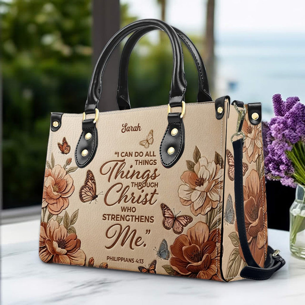 Personalized Floral Butterfly Leather Tote Bag