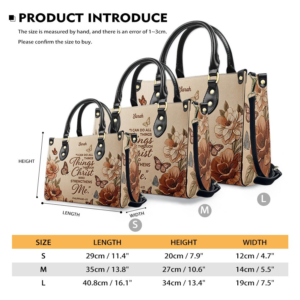 Personalized Floral Butterfly Leather Tote Bag