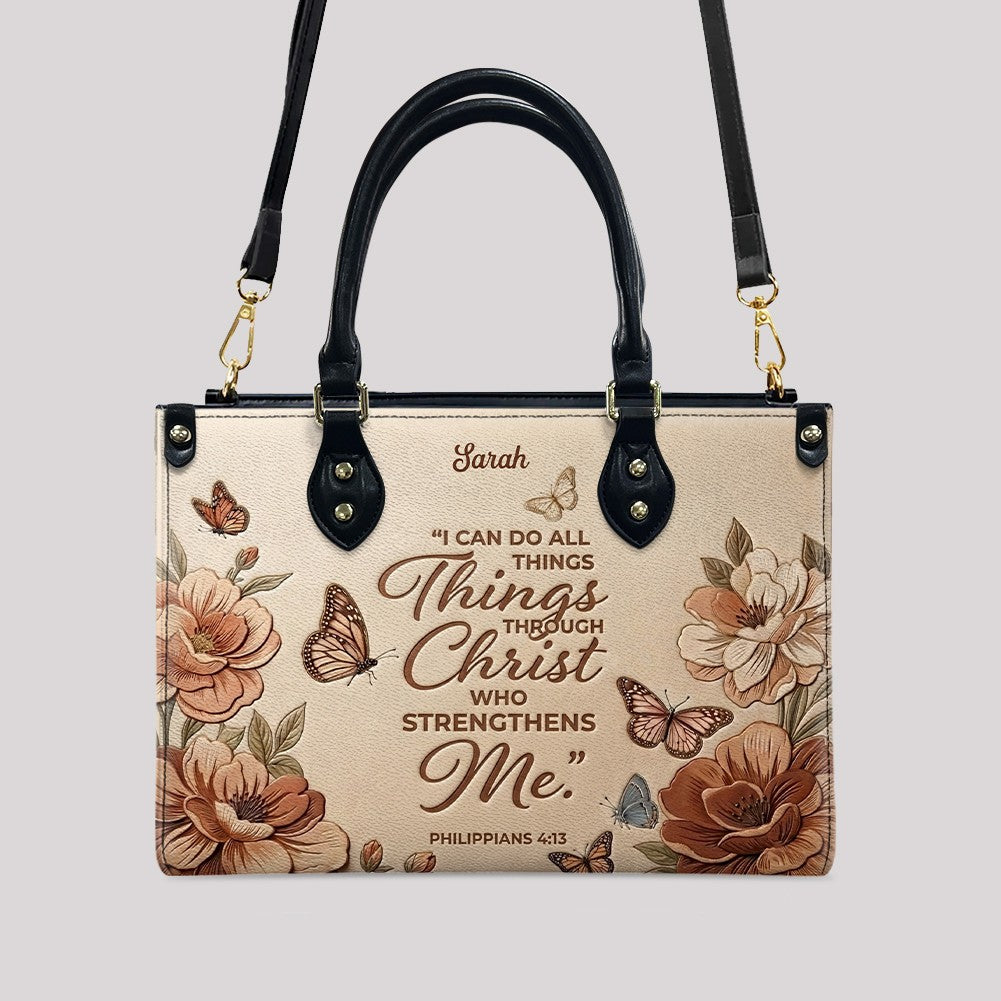 Personalized Floral Butterfly Leather Tote Bag