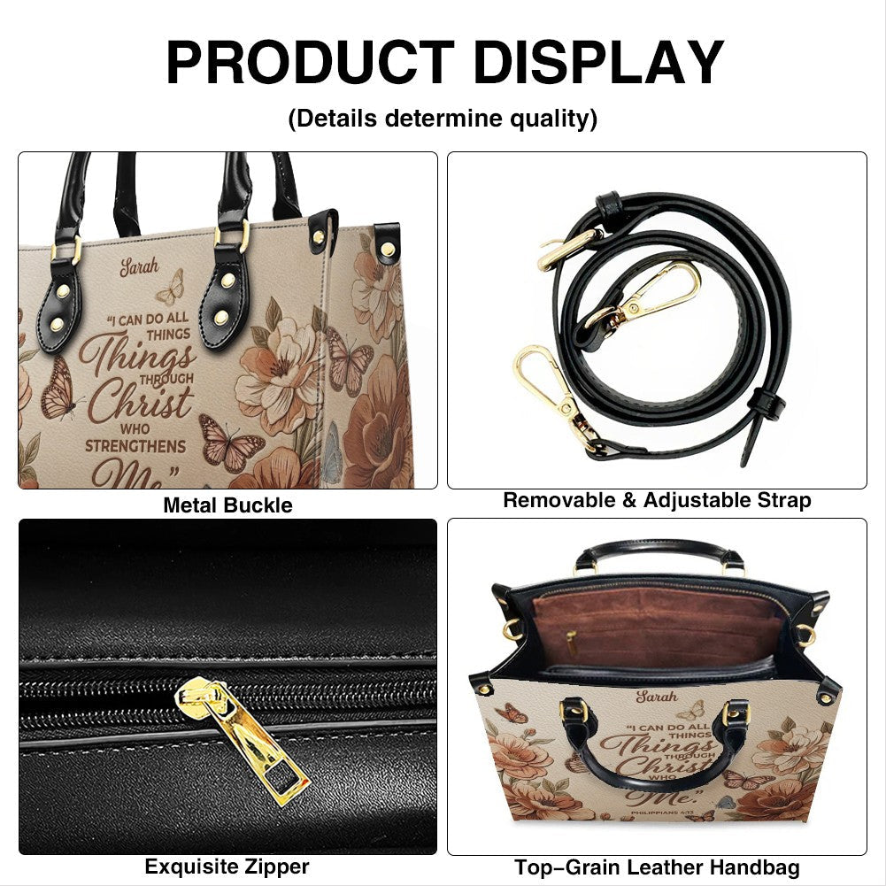 Personalized Floral Butterfly Leather Tote Bag