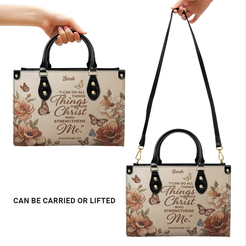 Personalized Floral Butterfly Leather Tote Bag