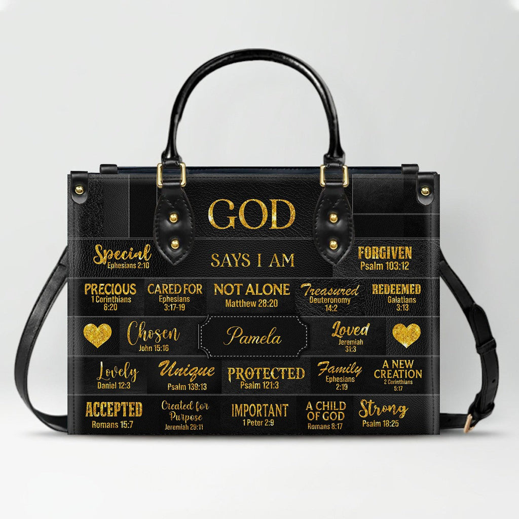 Personalized "God Says I Am" Leather Tote Bag
