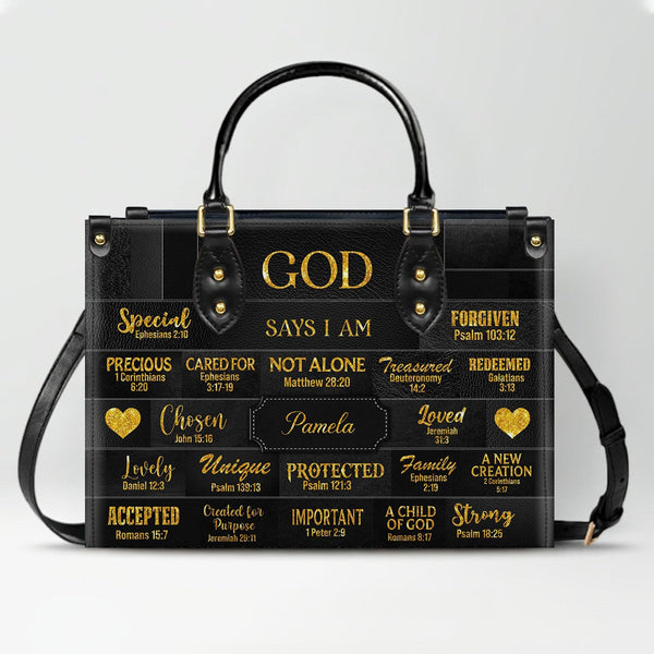Personalized God Says I Am Leather Tote Bag