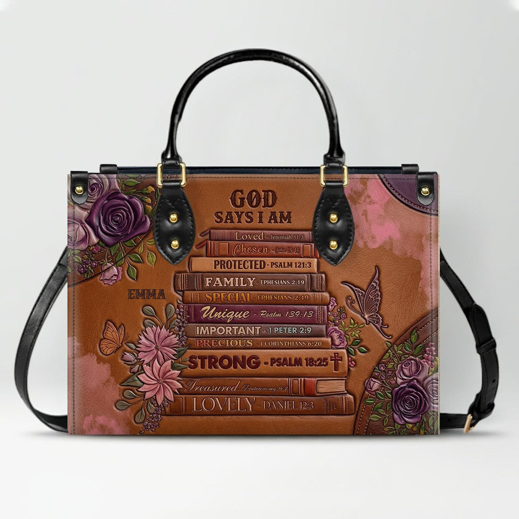 Personalized God Says I Am Leather Handbag