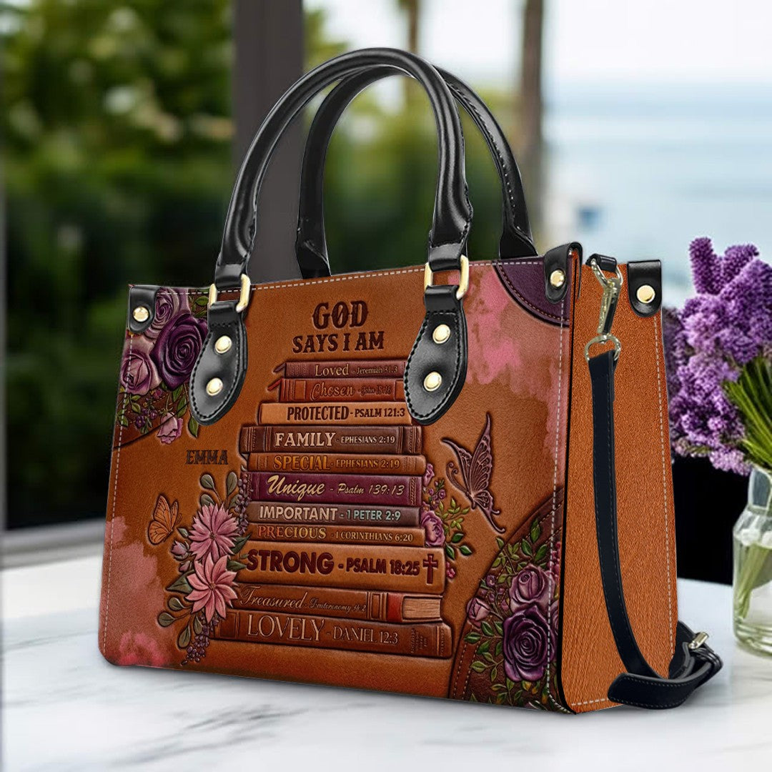 Personalized God Says I Am Leather Handbag