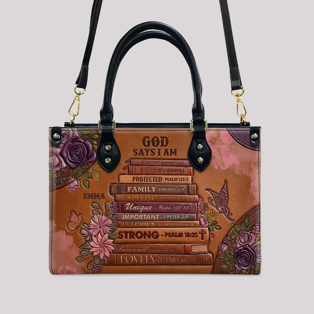 Personalized God Says I Am Leather Handbag