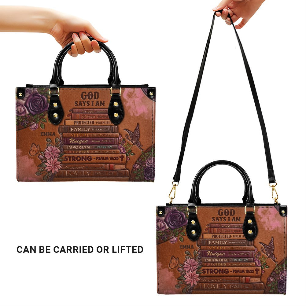 Personalized God Says I Am Leather Handbag