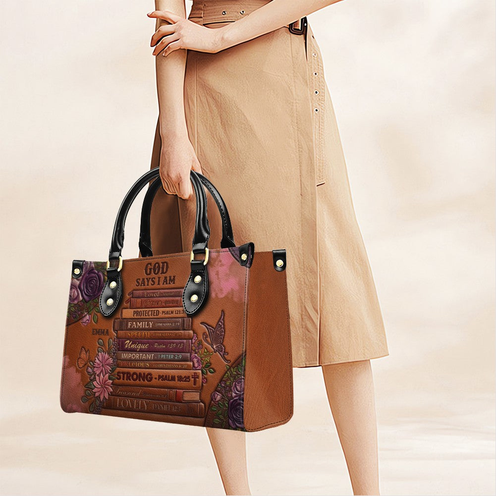 Personalized God Says I Am Leather Handbag