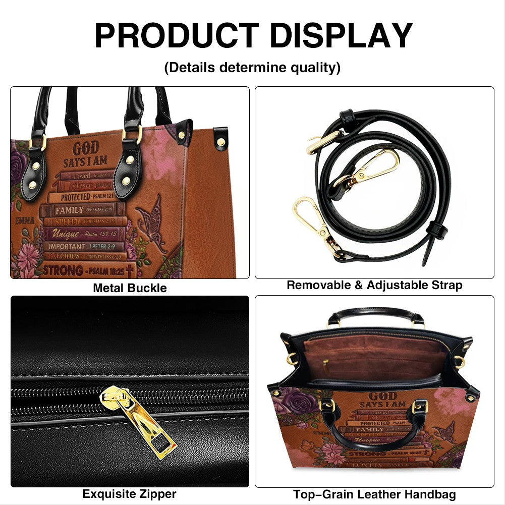 Personalized God Says I Am Leather Handbag