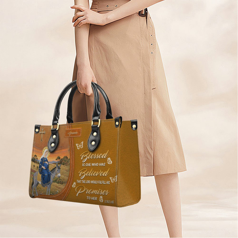 Personalized Blessed Mother Leather Tote Bag