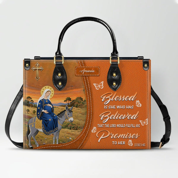 Personalized Blessed Mother Leather Tote Bag
